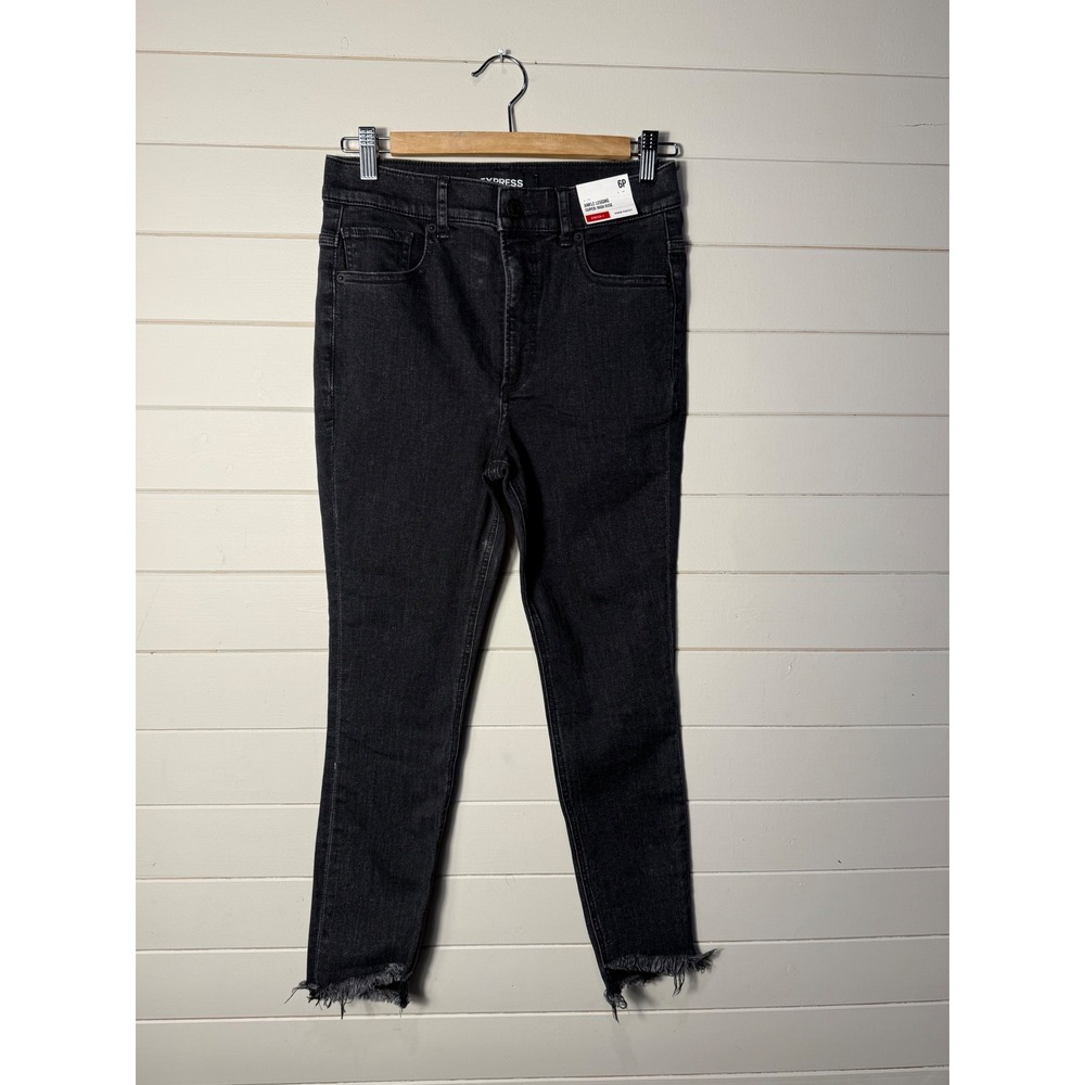 Express Womens 6P Black High Rise Ankle Legging Denim‎ Perfect Raw Hem Jeans